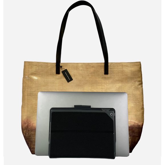 Banana Republic Metallic Gold Ombré Bamboo w/Leather Handles Maxi Tote Handbag - Picture 4 of 11